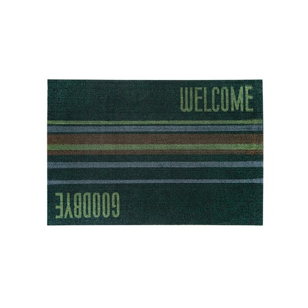 Придверный коврик Нью Эден "Welcome / Goodbye" / полоска, темно-зеленый, серый, коричневый